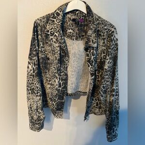 Women’s 18 18W cropped Leopard Print Denim Jacket lightweight coat xxl xl